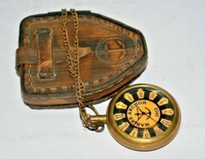 Antike Messing Taschenuhr Marine Anker mit Lederetui. vatertagsgeschenk - Bild 1 von 8