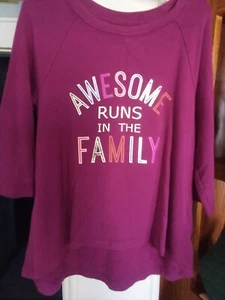 Girls L/ S Hi Lo Top Size M (7-8) Raspberry "AWESOME RUNS IN THE FAMILY" New - Picture 1 of 3