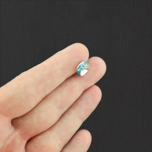 Spacer Brass Beads 9mm x 4mm - Silver with Blue Rhinestones - 4 Beads - SC2492 - Picture 1 of 2