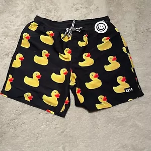 NUEVO Neff Board Shorts Para Hombres MEDIANO Negro Amarillo Bañador Hawaiano Goma Patos - Imagen 1 de 5