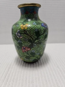 Vintage Cloisonne Enamel Vase Floral Design 5” Colorful Covered In Flowers - Picture 1 of 7