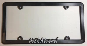 Black Skinny License Plate Frame God Is Awesome Script Auto Accessory - Bild 1 von 1