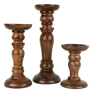Decorative Wooden Candle Holders Set of 3 Hand Crafted Wood Candle Holders uk