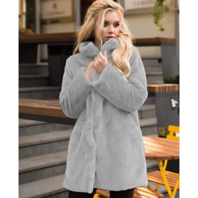 Womens Rex Rabbit Fur Coat Ladies Stand-up Collar Winter Fur Coat Mid-long Parka - Image 1 of 4