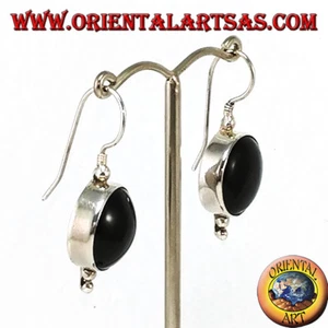 Pendientes D' Plata 925‰ Simple Con Ónix Redondo Grande - Imagen 1 de 4