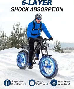1000W 48V/15.6AH Electric Bike 20" Fat Tire Ebike E-Bicycle with Shock Absorbers - Picture 1 of 17