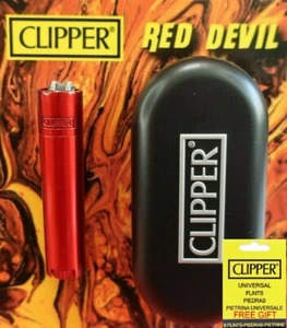 Genuine Clipper Metal Lighter Mini Size RED DEVIL With Gift Case + Free Flints - Picture 1 of 6