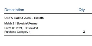 2 x Tickets Kat. 1 EM-Vorrundenspiel Slowakei - Ukraine - Bild 1 von 1