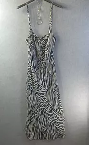 Abito Lemmie LNY New York donna 12 nero stampa zebra spaghetti lungo maxi - Foto 1 di 17