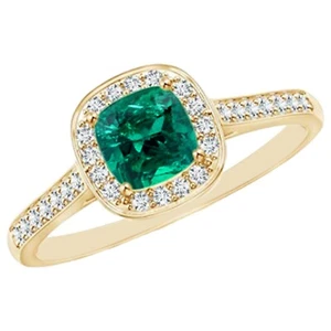 14KT Yellow Gold 1.30Ct Natural Zambian Emerald IGI Certified Diamond Ring - Picture 1 of 1