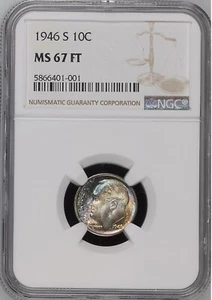 Moneda de diez centavos Roosevelt 1946-S 10C FB NGC MS67FT 5866401-001 - Imagen 1 de 2