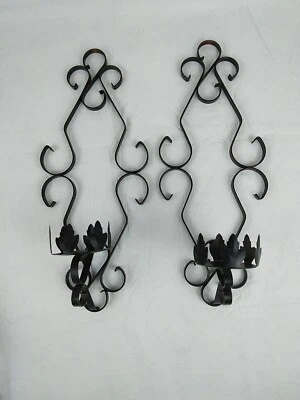 2 Scroll Pattern Candle Sconce Holder Metal Wall Mount 2 matching 16.5"  Black - Image 1 of 4