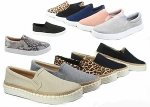 NUOVE scarpe slip on classiche da donna Espadrillas punta rotonda taglia 5,5-11 - Foto 1 di 24