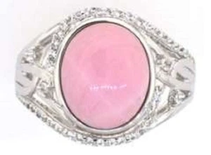Intricate Pink Opal & White Topaz Ring in Sterling Silver - New - Picture 1 of 3