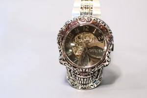 Invicta Artist Collection Skull Case 50mm Antique  Silver/Black Stainless Steel - Picture 1 of 6