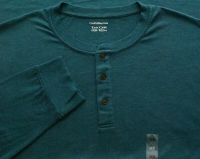 Croft & Barrow Easy Care Henley Shirt, Green, Big Tall Mens 3XB, NEW - Image 1 of 2