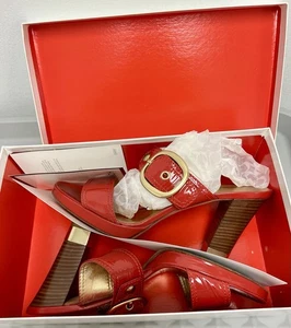 Coach Giada Red Patent Leather Buckle Heels Red Gold Size 9B Vintage Y2K - Picture 1 of 15