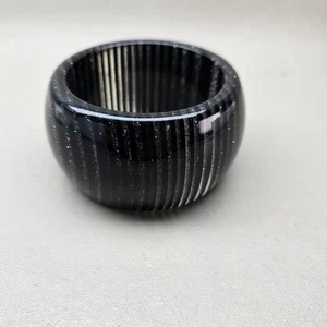 Vintage Chunky Acrylic Bracelet Black Shiny Silver - Picture 1 of 7