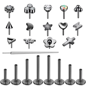 18G Surgical Steel Flat Back Earrings Studs, CZ Nose Rings, Tragus Labret Car... - Picture 1 of 4