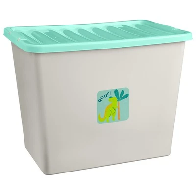 Caja de Almacenamiento 80L Niños Escuela Dormitorio Ordenado Organizador Incluye Tapa - Dinosaurio Foto 1 de 4