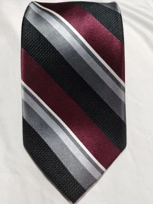 Striped Neck Tie Covington Maroon Black And Silver 100% Silk - Image 1 of 4