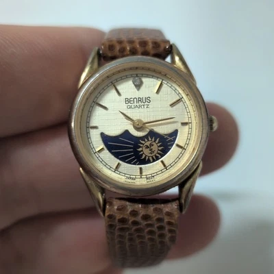 Benrus Legacy Diamante Fase Lunar Cuarzo Analógico Mujer Reloj Correa Original Foto 1 de 4