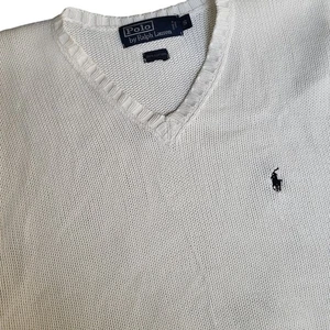 Polo Ralph Lauren Herren kleine V-Ausschnitt Strickweste 100 % weiß adrett Golf klassisch - Bild 1 von 8