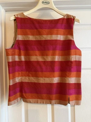 Blusa Liz Claiborne Collection sem mangas de seda listrada luxo férias tamanho 12 - Imagem 1 de 4