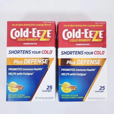 Lote de 2 pastillas Cold-Eeze Plus Defense Cold Remedy miel de Manuka limón 25 cada una Foto 1 de 4