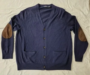 Ralph Lauren Cardigan Mens 2XL Navy Merino Wool Italian Yarn Elbow Patch - Picture 1 of 5