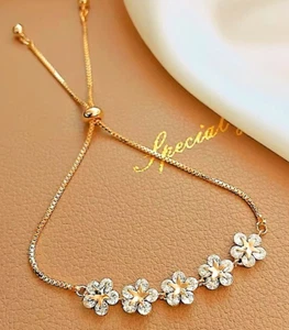 Damenarmband, Goldkette mit elegant eingelegt Strasssteinen - Bild 1 von 5