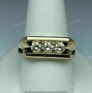 1.00CT Round Cut Lab Created Men's Wedding Band Ring 14K Yellow Gold Plated - Picture 1 of 7