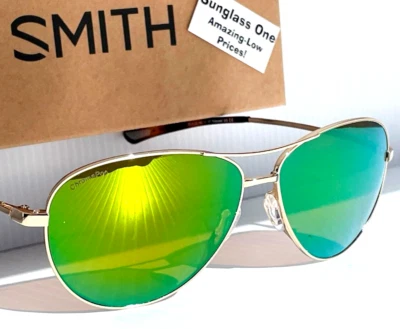 NEW Smith Optics LANGLEY Gold Tortoise ChromaPop POLARIZED Green Mirror Sunglass - Image 1 of 4