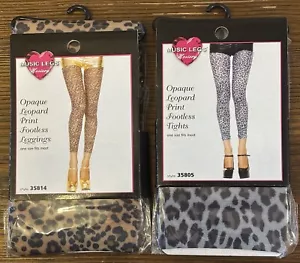 (2) Pairs MUSIC LEGS HOSIERY Opaque Leopard Print Footless Tights OSFM - Picture 1 of 5