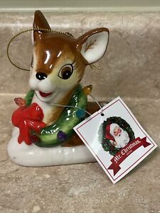 Mr Christmas Ceramic Reindeer Light Up Christmas Tree Ornament New W Tag 6” READ