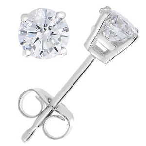 Lab Created Diamond Stud Earrings 14K White or Yellow Gold Round VS1 Clarity 4 - Picture 1 of 12