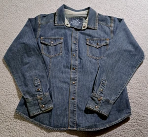 Life Is Good Blouse Women`s Long Sleeve Denim Button Blue Shirt / Size Medium - Picture 1 of 11