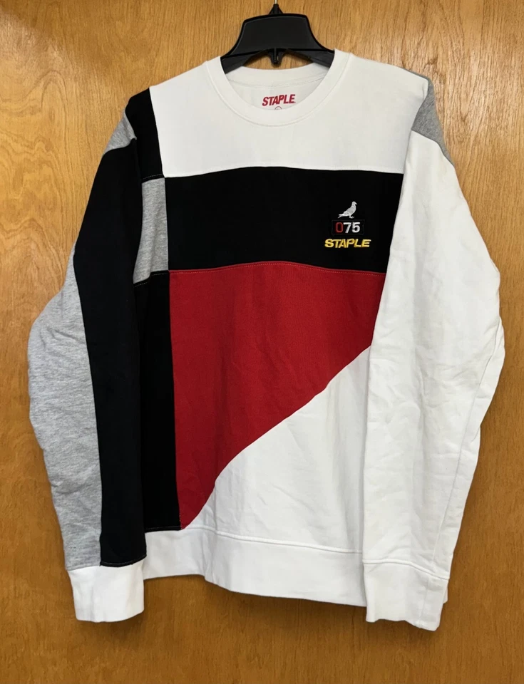 Sudadera Staple Pigeon Para Hombre XL Negra Blanca Bloques de Color Manga Larga Pullover Foto 1 de 4