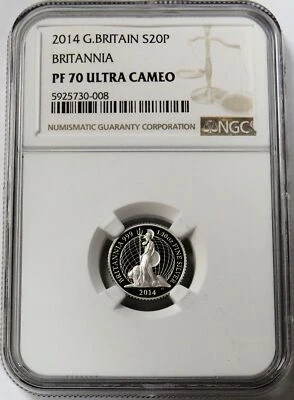 2014 SILVER GREAT BRITAIN 20 PENCE BRITANNIA 1/10 OZ PROOF COIN NGC PF 70 UC - Image 1 of 2