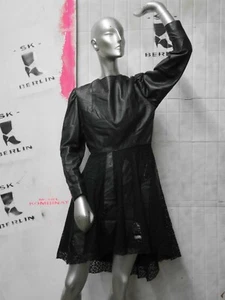 Vestido de piel M 80 negro encaje víspera de Año Nuevo TRUE VINTAGE 80s cuero dress nye - Imagen 1 de 8