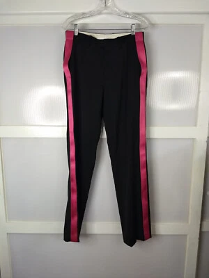 Helmut Lang Wool Seatbelt Pants Trousers Black With Pink Stripe Size 30 Modern - Image 1 of 4