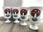 Vintage Ross Havers Lucky Mushroom Footed Mugs Set of 4 Retro KITCHY MID CENT