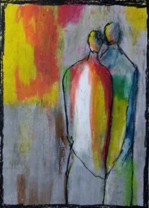 Ritratto quadro carta A4 pastello ad olio arte, oil pastel art paper A4 - Foto 1 di 5