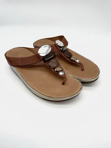 Fitflop Leather Jeweled Toe post Flip Flops Size 10 Wedge Rock Gems Chic Chunky - Picture 1 of 6