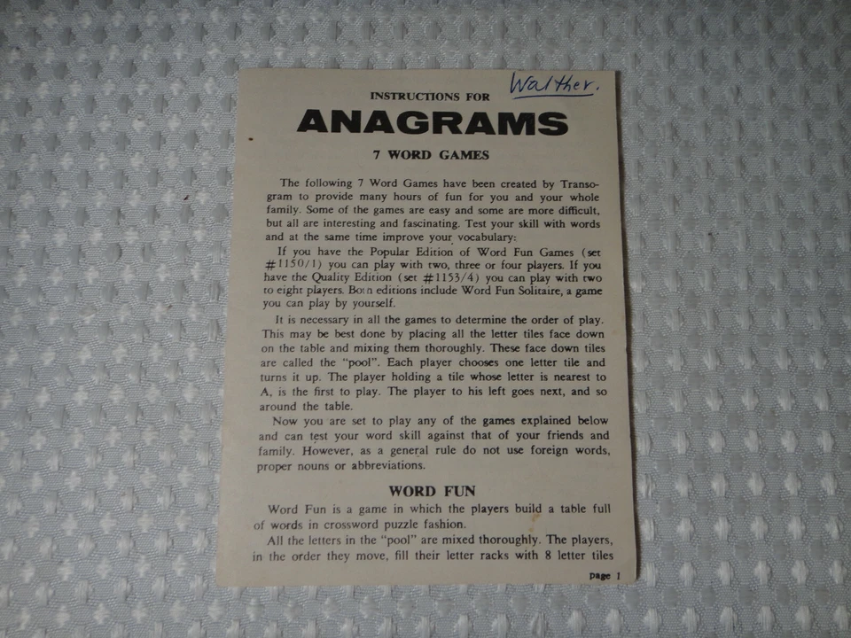 1957 Transogram Anagrams #1150 Word Tiles Game Replacement Parts Instructions - Image 1 of 4