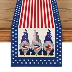 Stars and Stripes American Flag Gnomes USA 4th of July Table Runner 13x108 - Picture 1 of 9