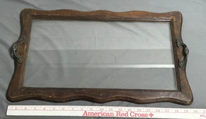 Vintage Antique WOOD GLASS Ornate Iron Handle Rectangle 20" x 12" SERVING TRAY - Picture 1 of 12