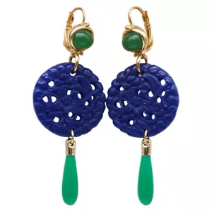 Pendientes colgantes de alambre de jade lapislázuli Kenneth Jay Lane en oro, azul y verde, alta costura... - Imagen 1 de 4