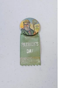 Vintage St Patrick Day 1-3/4” Pinback w Ribbon - Picture 1 of 4