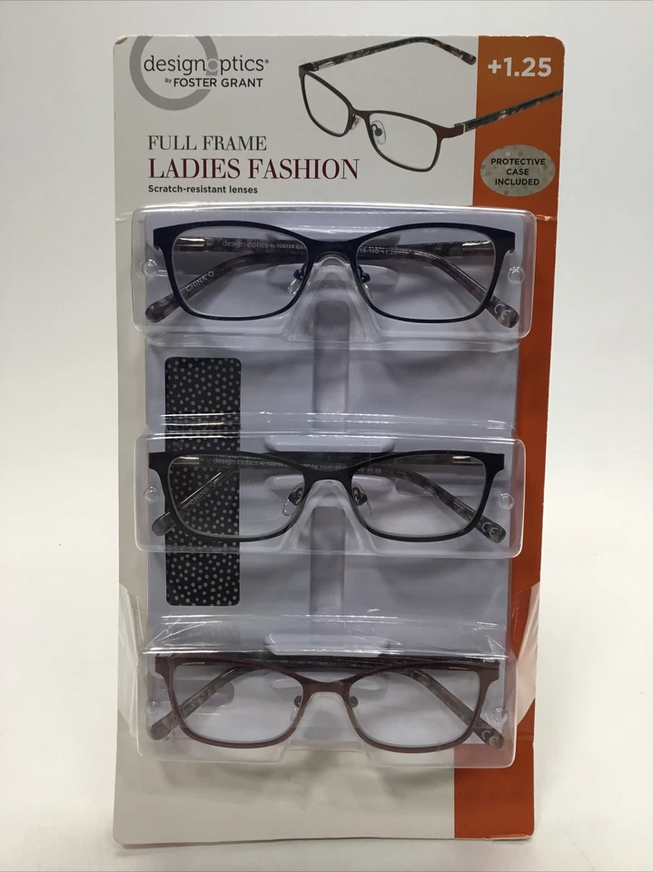 Design Optics Foster Grant Full Frame Ladies Fashion 1.75 Reading Glasses 3pk